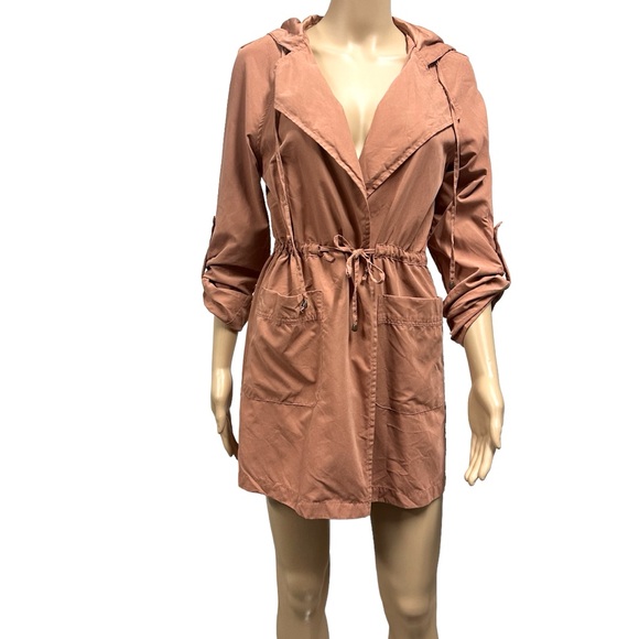 Love Tree Hooded Lightweight Roll Tab Sleeves Drawstring Waist Jacket Womens S - Picture 2 of 13